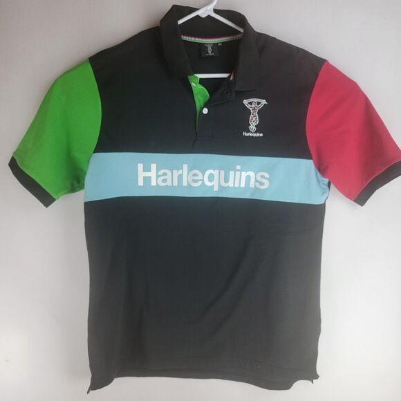 Harlequins Mens Size 2XL Multicolor Cotton Poly Vintage Rugby Polo - Picture 1 of 9